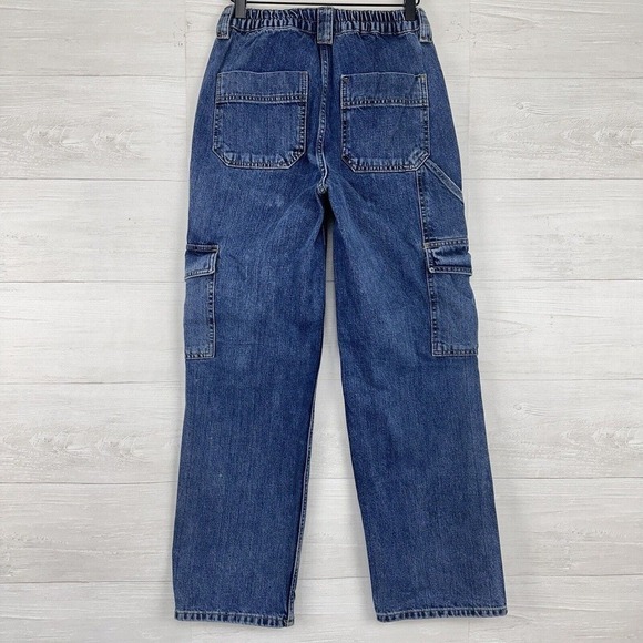 BDG Urban Outfitters Cargo Skate Jeans Women Sz 27 Blue Elastic Waist Wide Leg - Picture 7 of 16